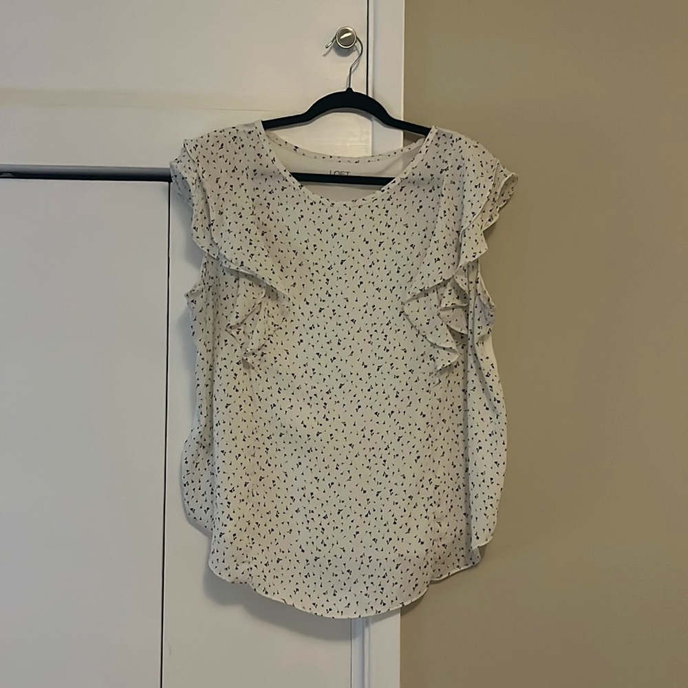 Loft Short Sleeve Ruffle Blouse XL
